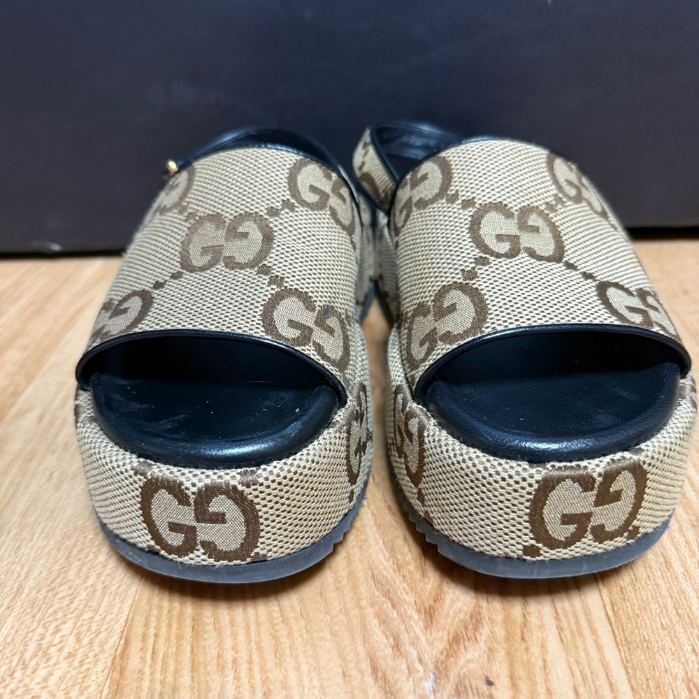 Gucci Brown and Beige GG Platform Slingback Sandals - Picture 6 of 10